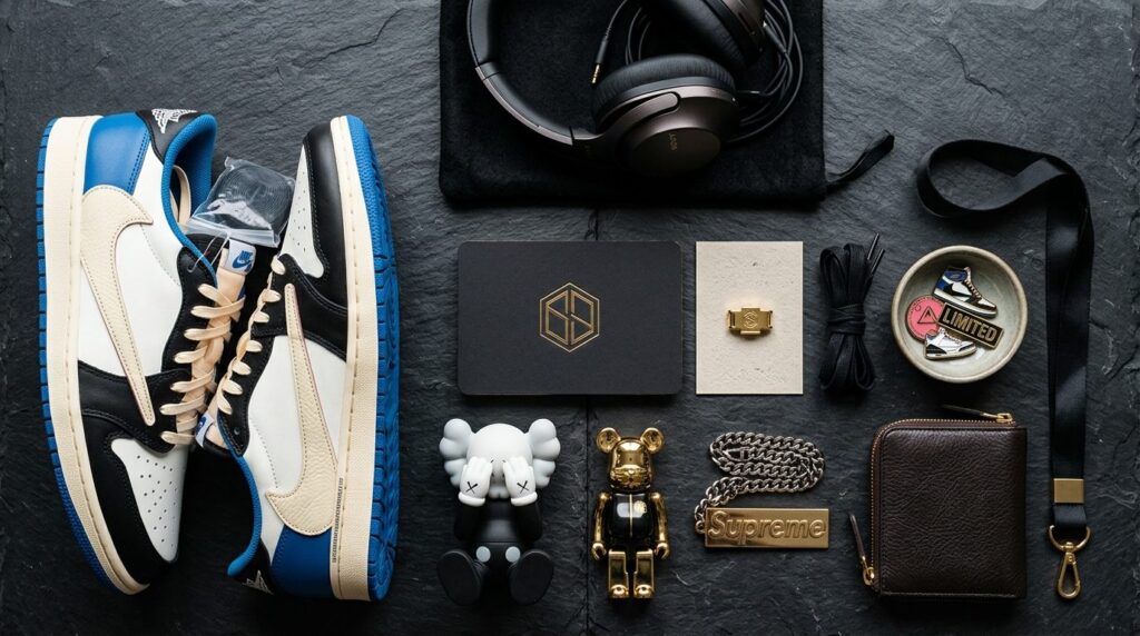 Close-up flat lay photography of a luxury sneaker gift card