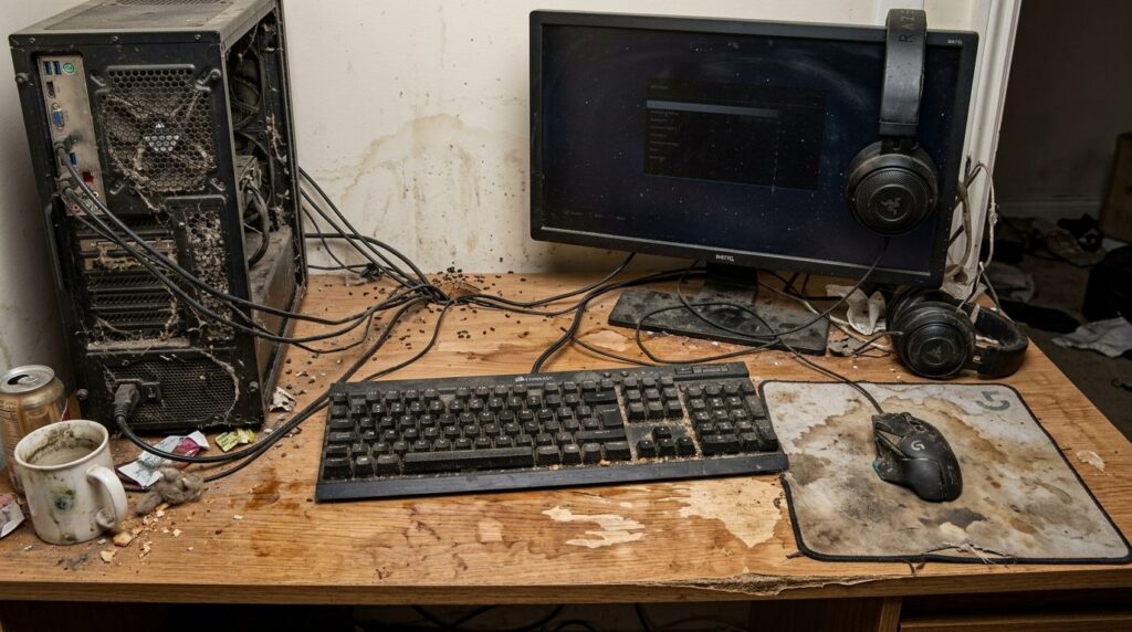 Professional photorealistic image of a gaming desk setup wit