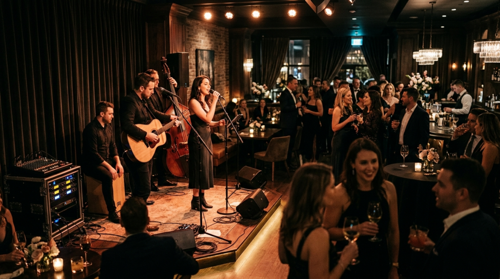 Live acoustic band performing at an intimate private gala ev